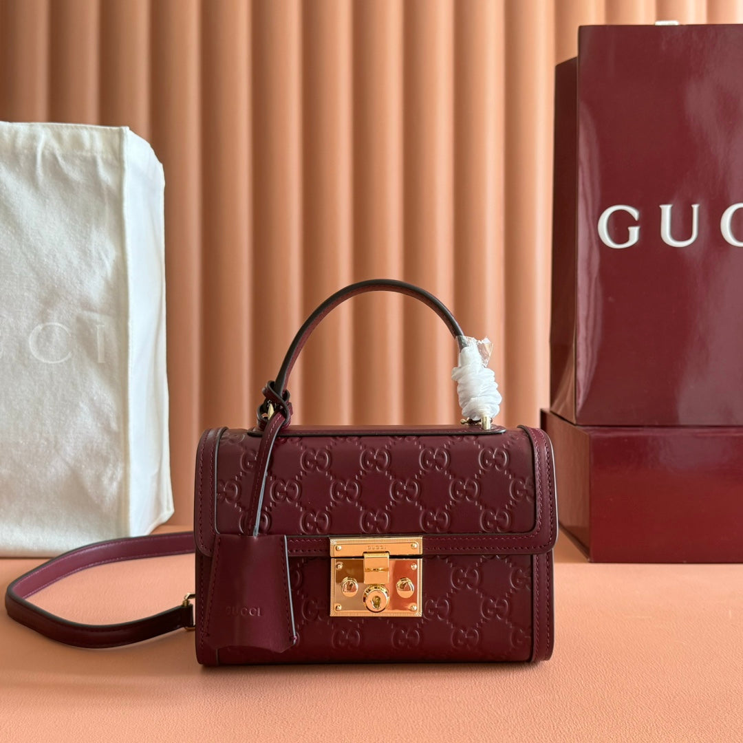 Gucci 26S Padlock Bag 20 in Dark Red Embossed Calfskin