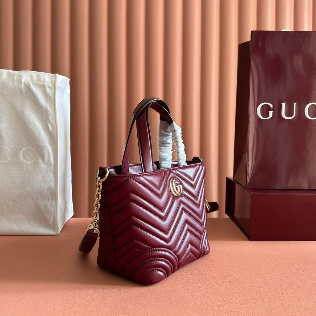 Gucci 25S Small Tote Bag 29 cm in Dark Red Calfskin with Gold Hardware