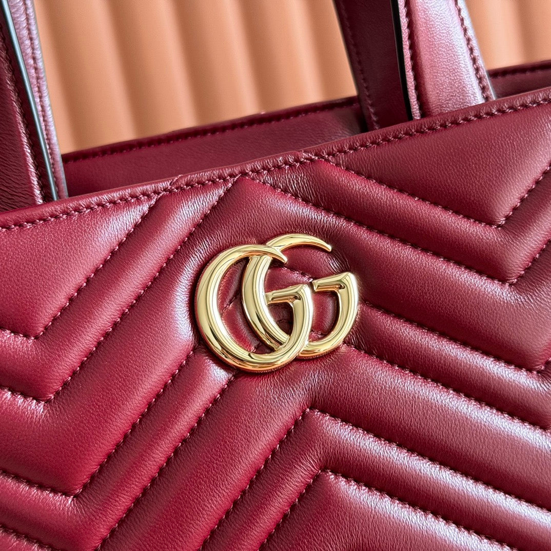 Gucci 25S Small Tote Bag 29 cm in Dark Red Calfskin with Gold Hardware