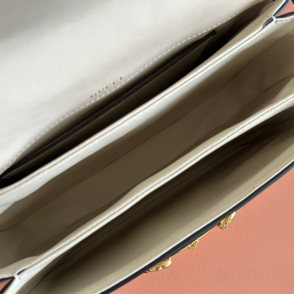 Gucci 25S Horsebit 1955 Mini Bag 26 cm in Light Beige Calfskin with Gold Hardware