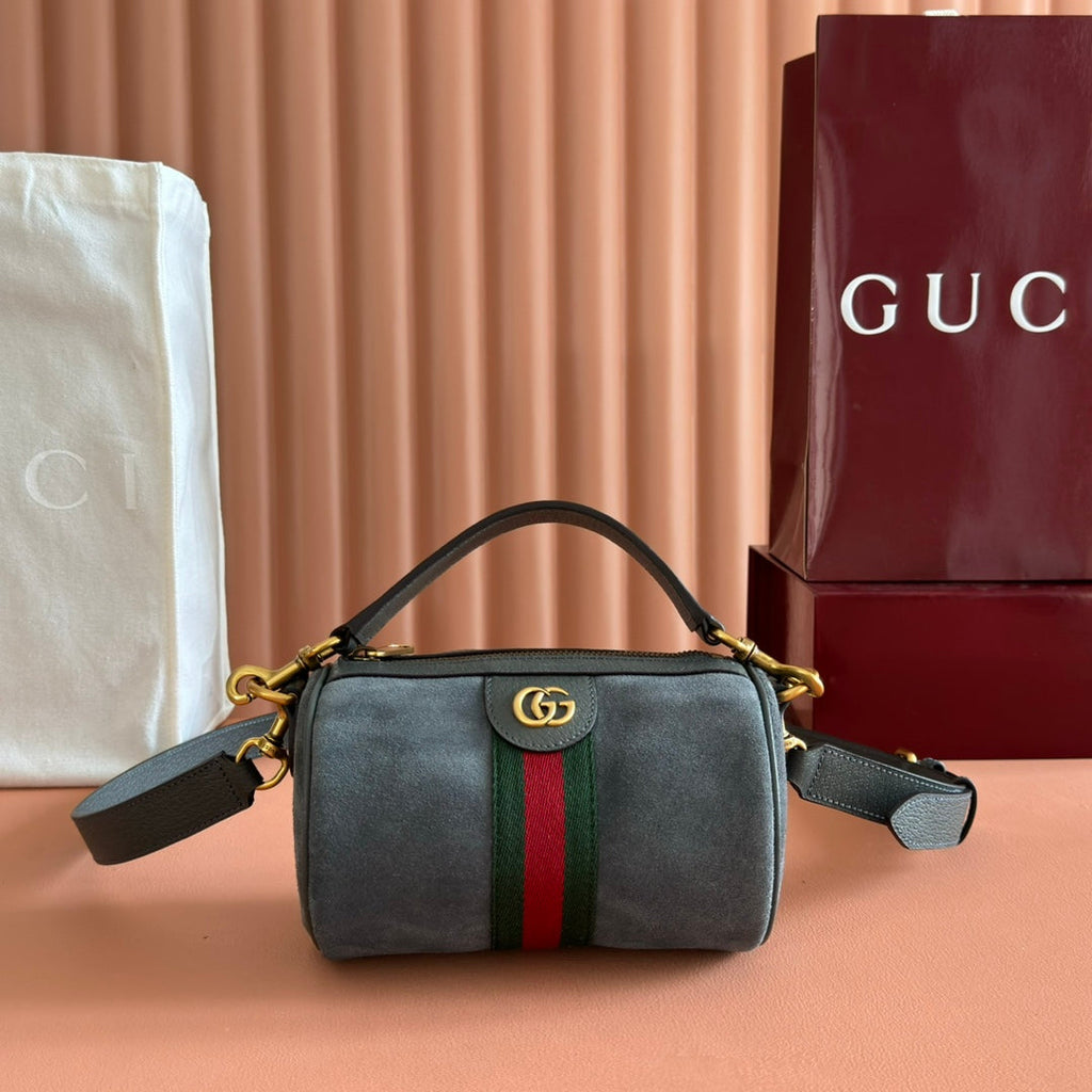 Gucci 25S Ophidia Mini Shoulder Bag 19 cm in Grey Suede
