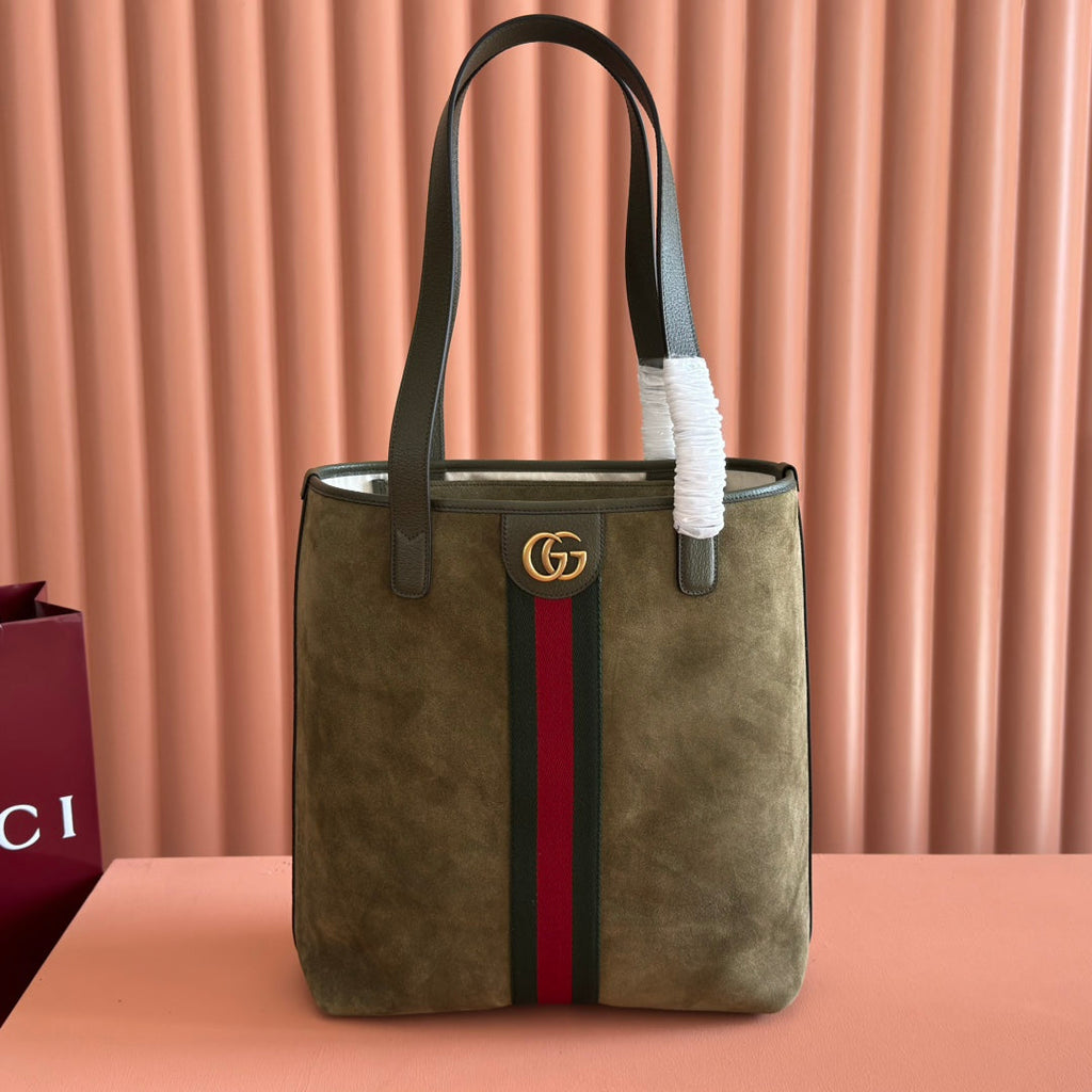 Gucci 25S Ophidia Medium Tote 36 cm in Earth Brown Suede