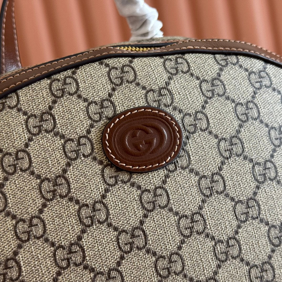 Gucci 25S Supreme Backpack 41 cm in Brown Mix Beige Calfskin