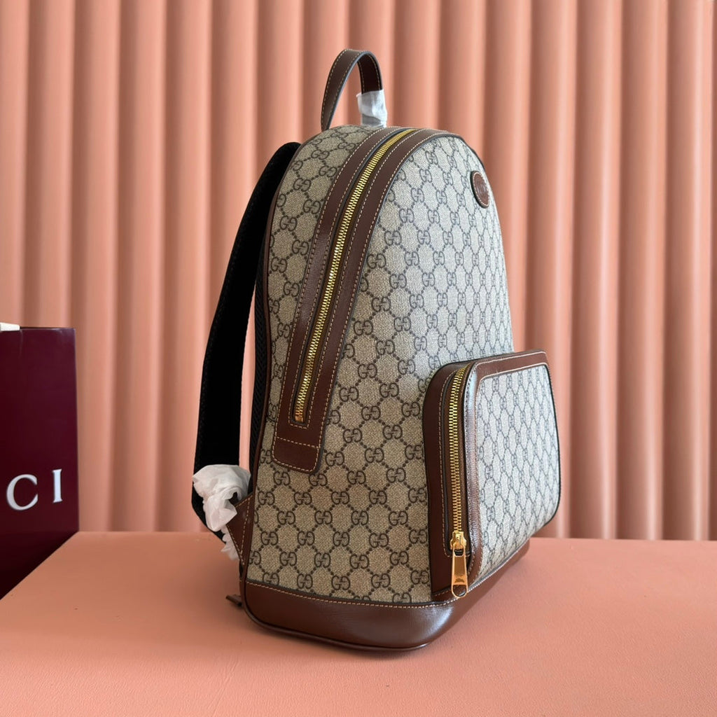 Gucci 25S Supreme Backpack 41 cm in Brown Mix Beige Calfskin