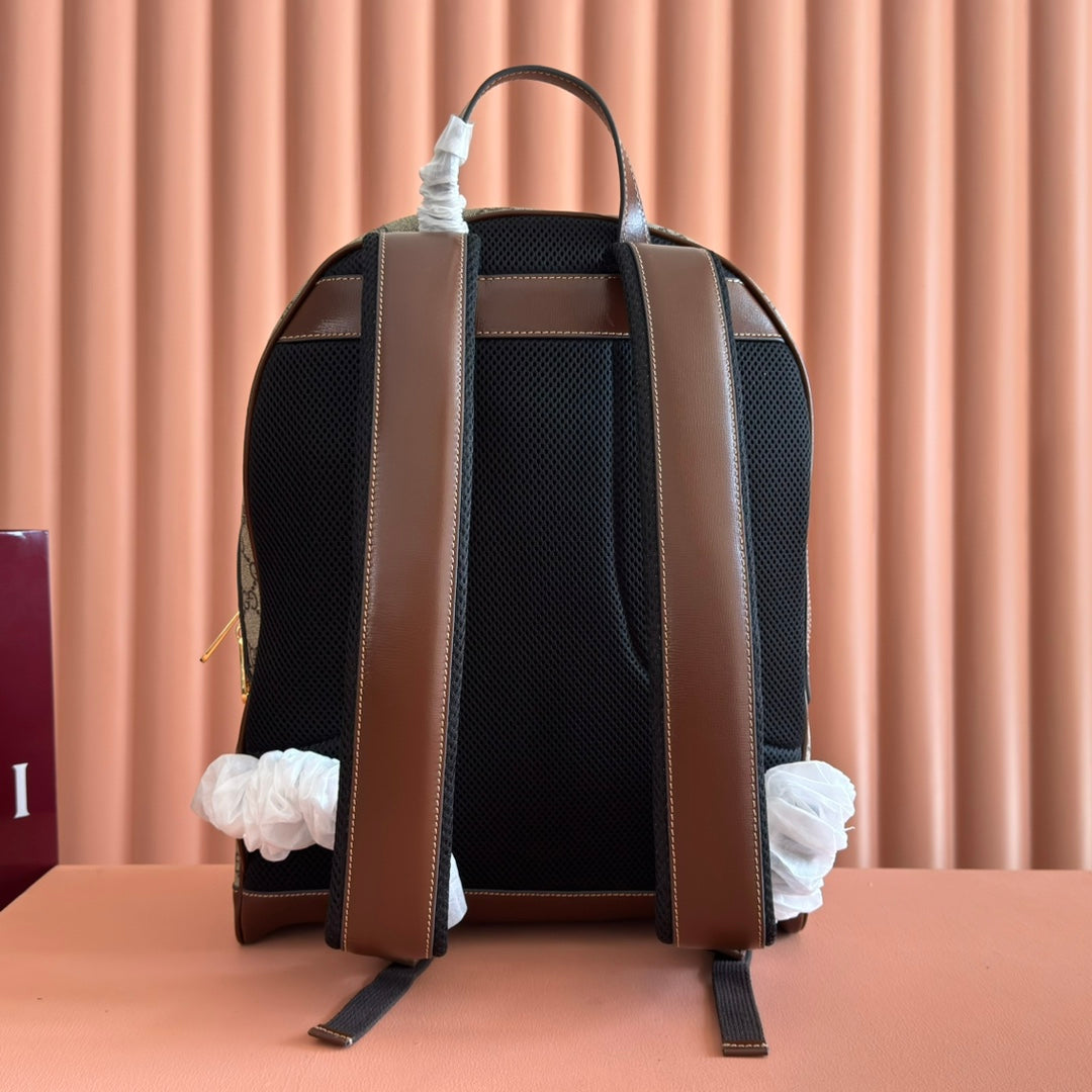 Gucci 25S Supreme Backpack 41 cm in Brown Mix Beige Calfskin