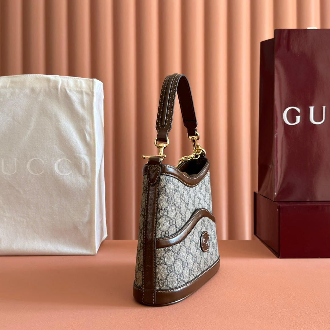 Gucci 25S Shoulder Bag 25 cm in Beige Mix Brown Calfskin