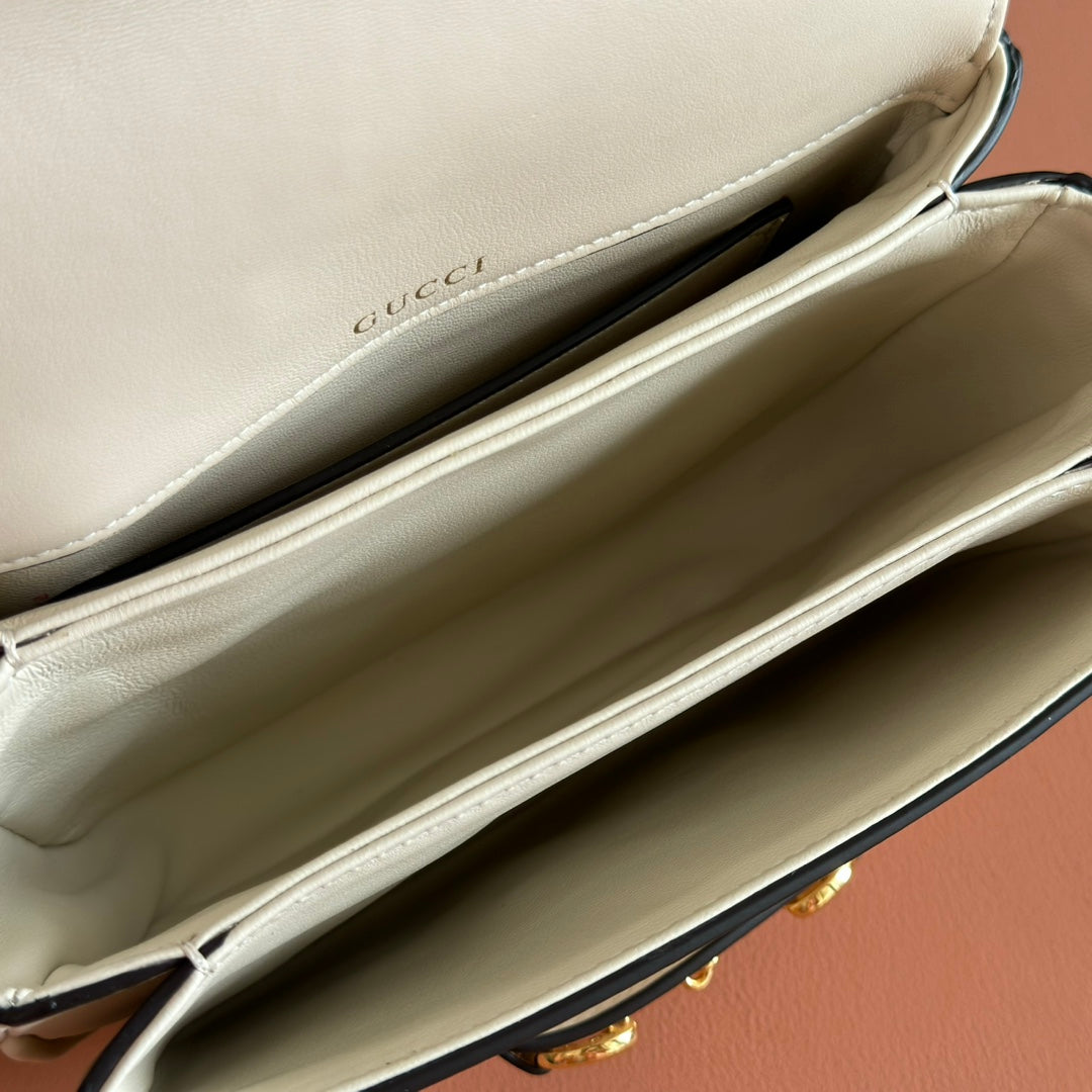 Gucci 25S Horsebit 1955 Mini Bag 20 cm in Light Beige Calfskin with Gold Hardware