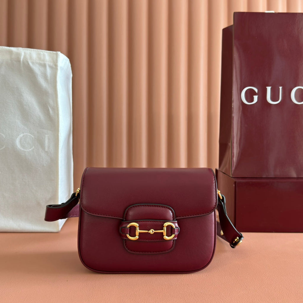 Gucci 25S Horsebit 1955 Mini Bag 20 cm in Dark Red Calfskin with Gold Hardware