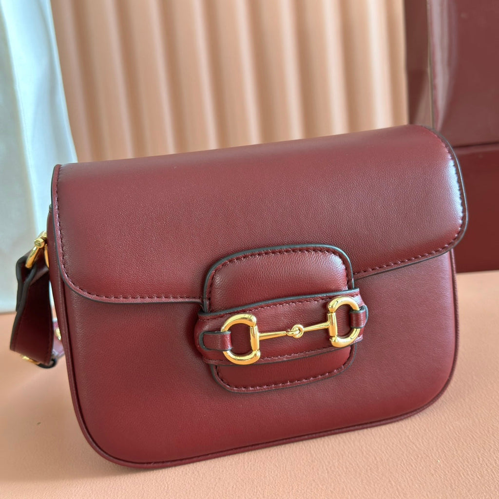 Gucci 25S Horsebit 1955 Mini Bag 20 cm in Dark Red Calfskin with Gold Hardware