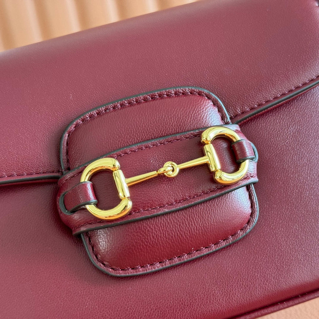 Gucci 25S Horsebit 1955 Mini Bag 20 cm in Dark Red Calfskin with Gold Hardware