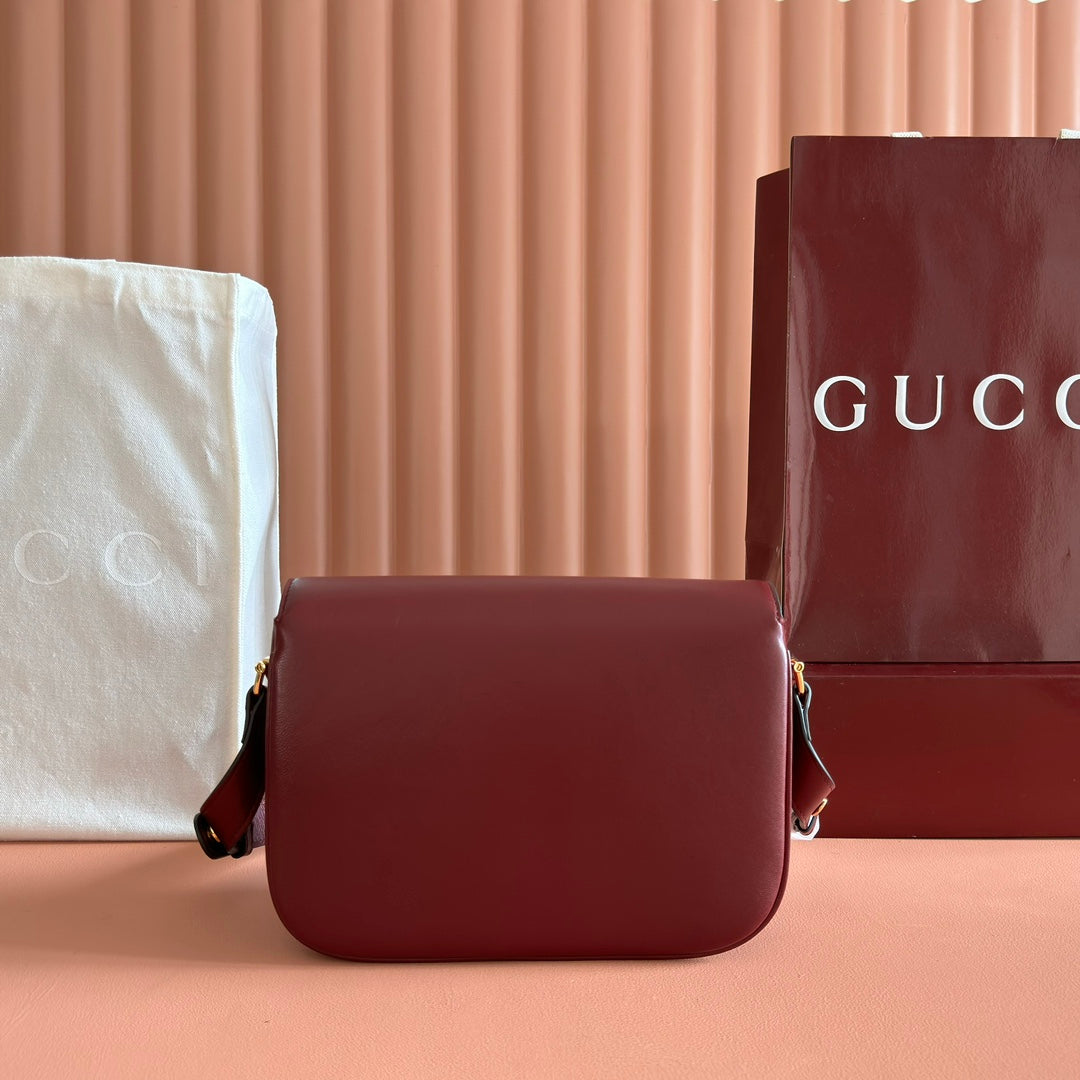 Gucci 25S Horsebit 1955 Mini Bag 26 cm in Dark Red Calfskin with Gold Hardware