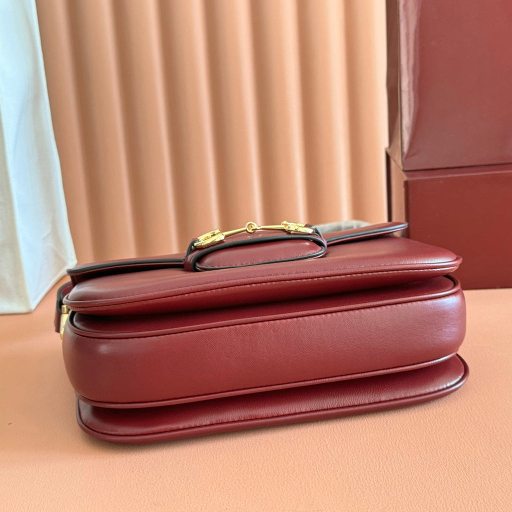 Gucci 25S Horsebit 1955 Mini Bag 26 cm in Dark Red Calfskin with Gold Hardware