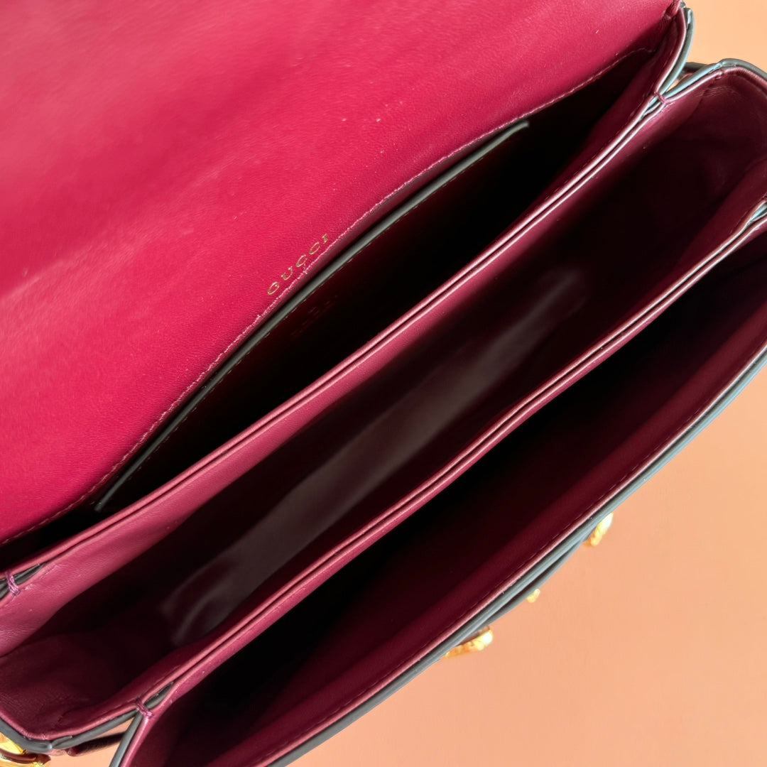 Gucci 25S Horsebit 1955 Mini Bag 26 cm in Dark Red Calfskin with Gold Hardware