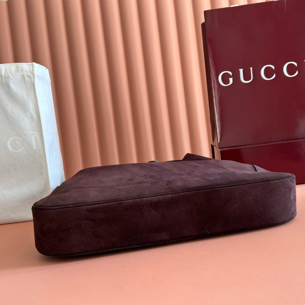 Gucci 25S Jackie Giorno 44 cm in Dark Chocolate Brown Suede Bag