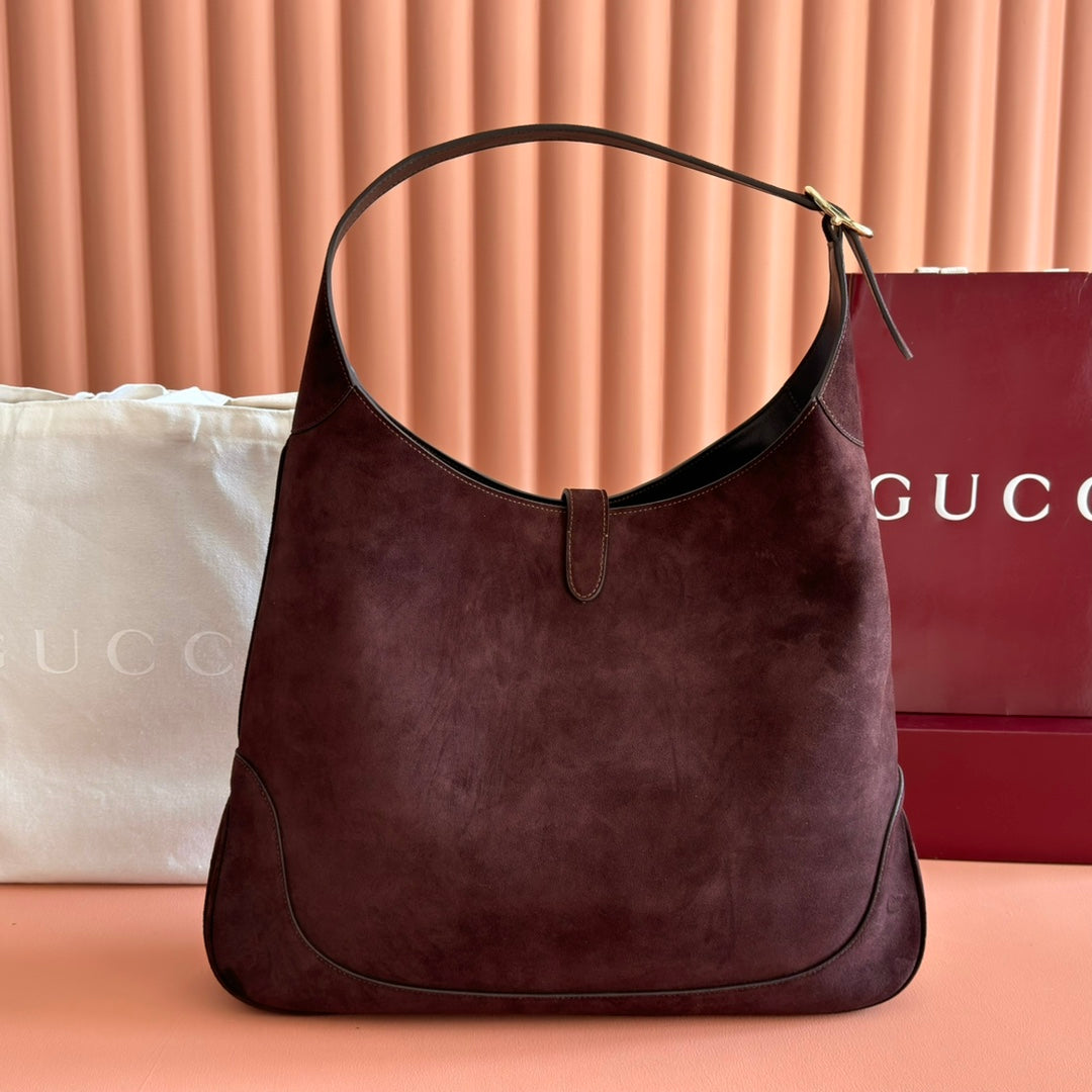 Gucci 25S Jackie Giorno 44 cm in Dark Chocolate Brown Suede Bag