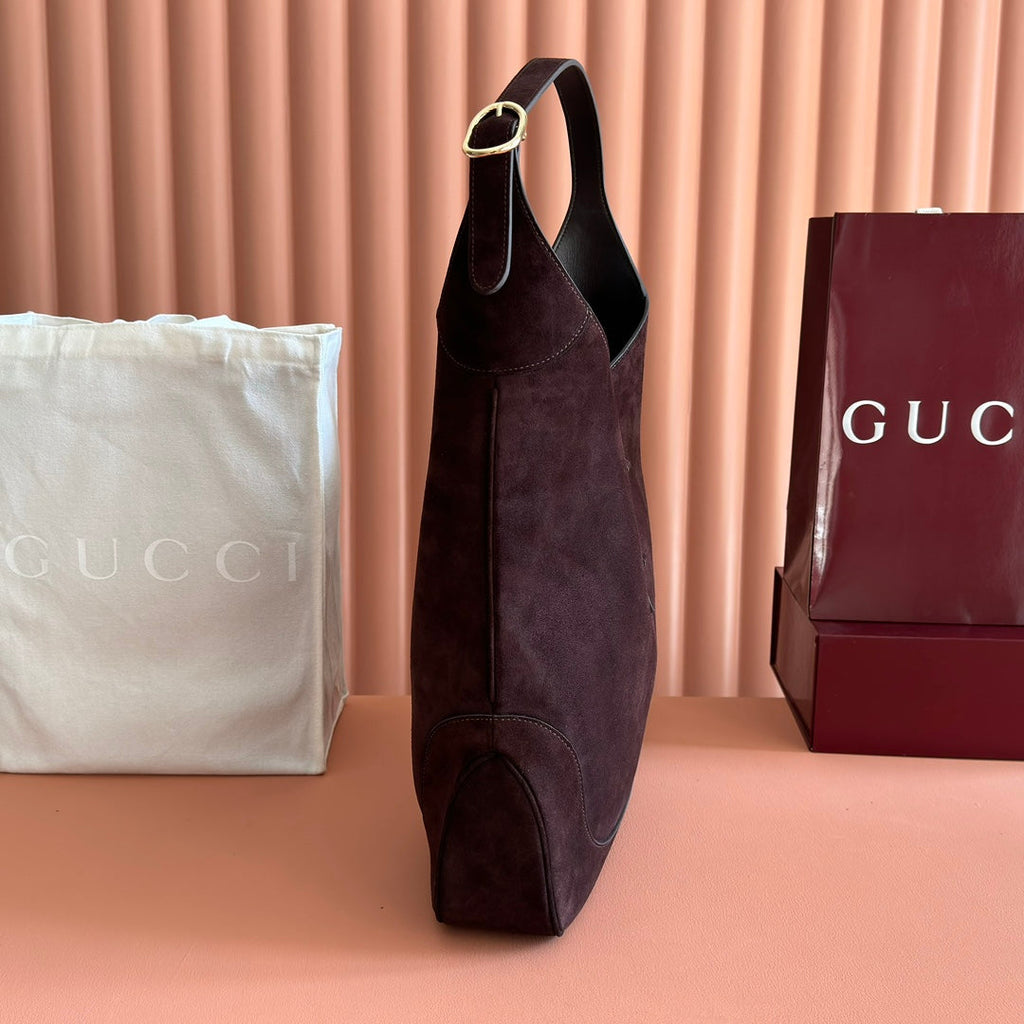 Gucci 25S Jackie Giorno 44 cm in Dark Chocolate Brown Suede Bag