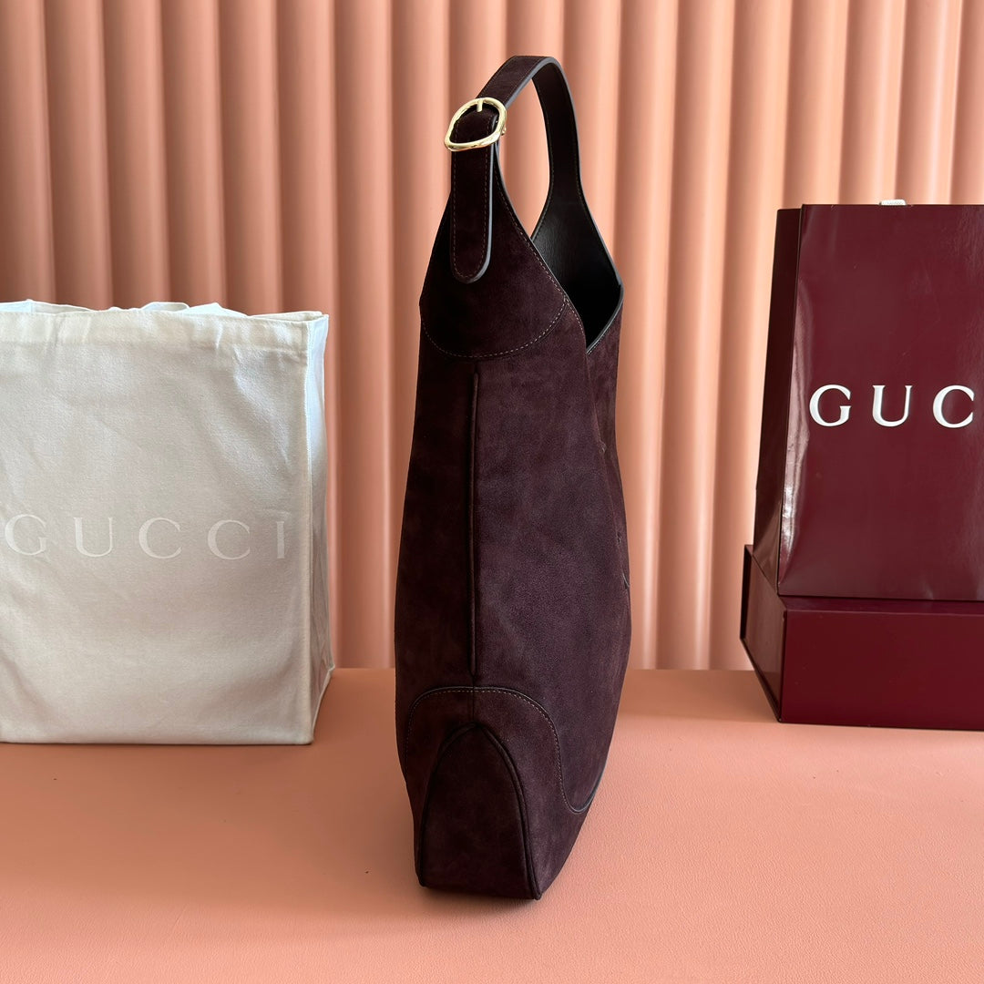 Gucci 25S Jackie Giorno 44 cm in Dark Chocolate Brown Suede Bag