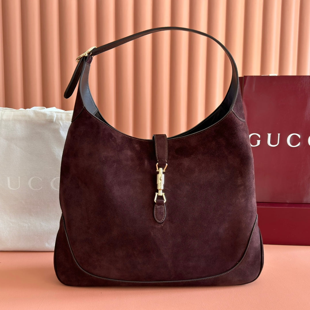 Gucci 25S Jackie Giorno 44 cm in Dark Chocolate Brown Suede Bag