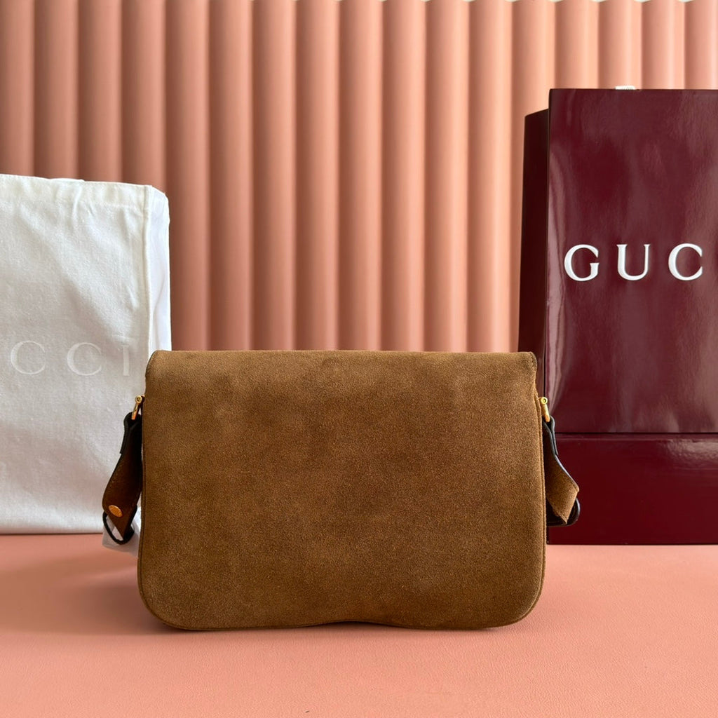Gucci 25S Horsebit 1955 30 cm in Brown Suede with Gold Hardware Bag