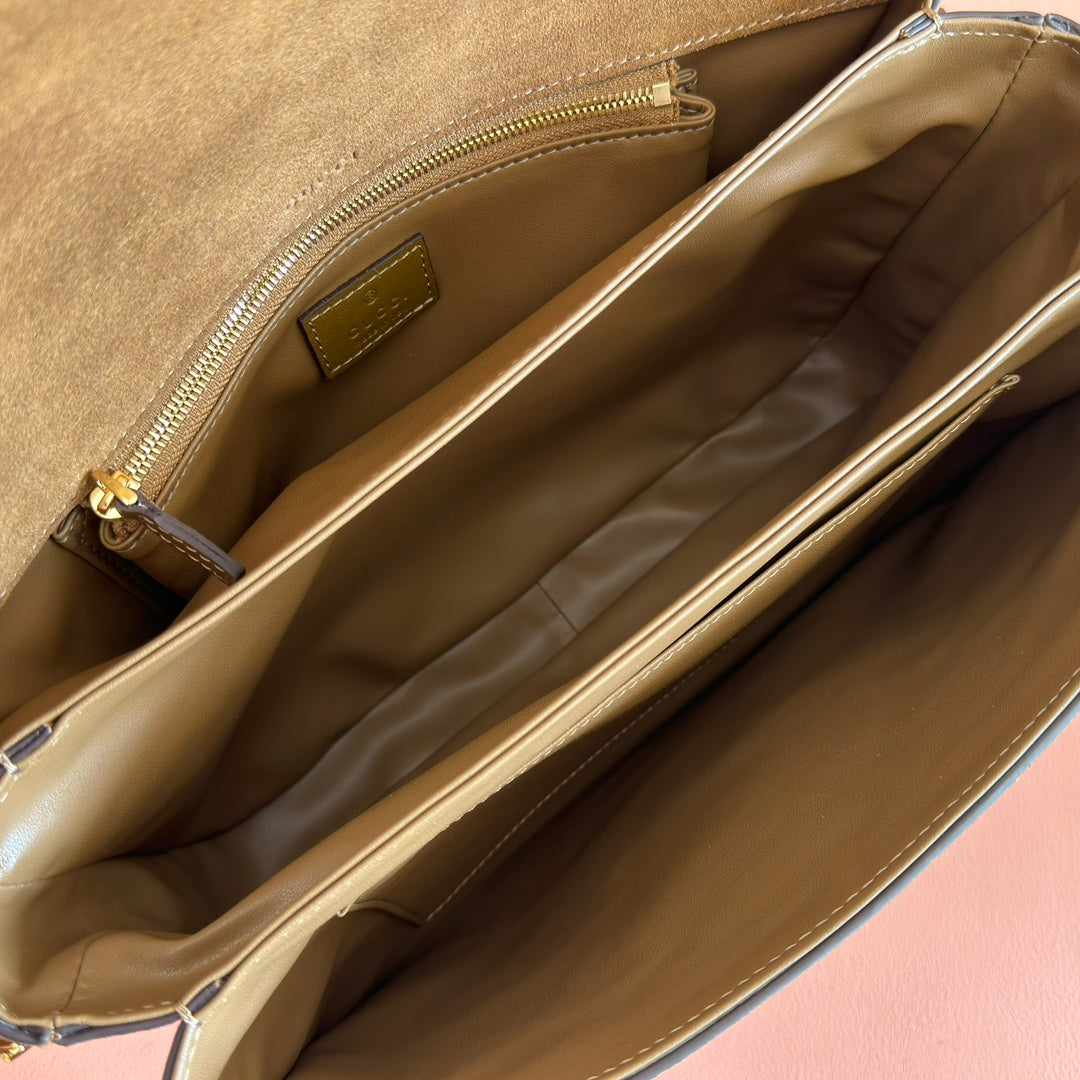 Gucci 25S Horsebit 1955 30 cm in Brown Suede with Gold Hardware Bag