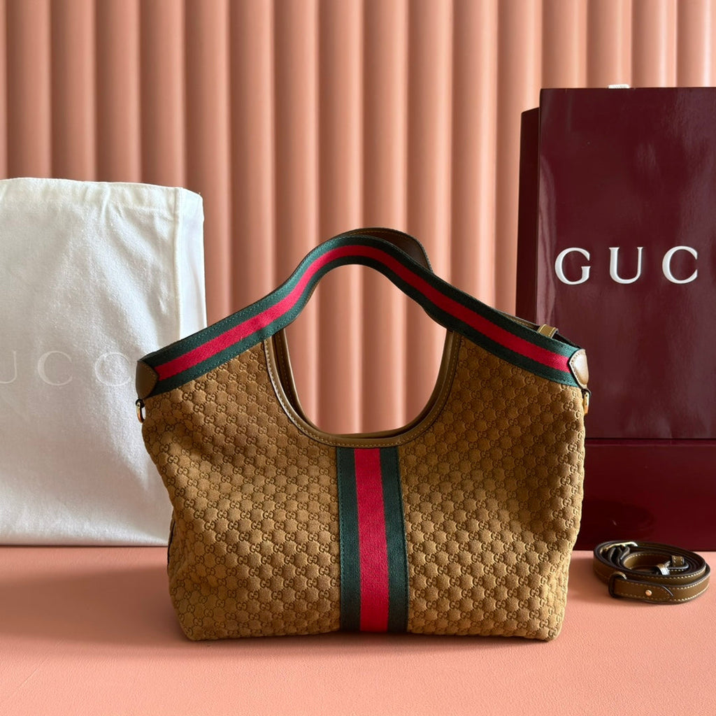 Gucci 25S Giglio Large Tote Bag 25 cm in Brown Canvas