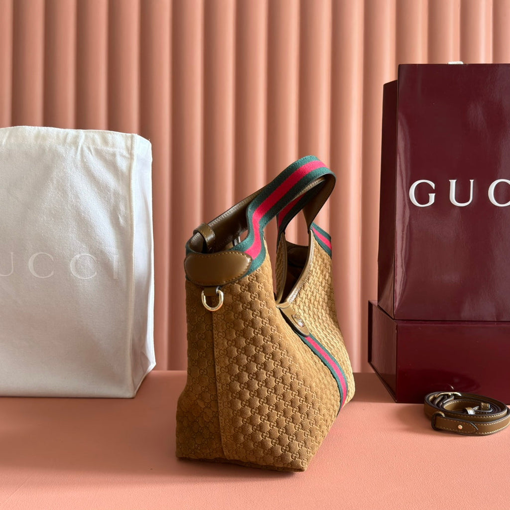 Gucci 25S Giglio Large Tote Bag 25 cm in Brown Canvas