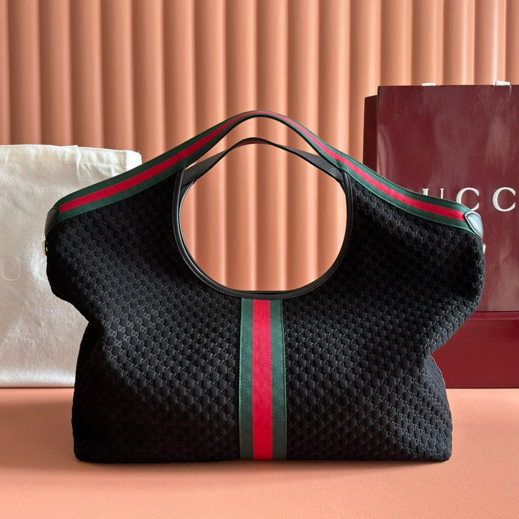 Gucci 25S Giglio Large Tote Bag 60 cm in Black Canvas