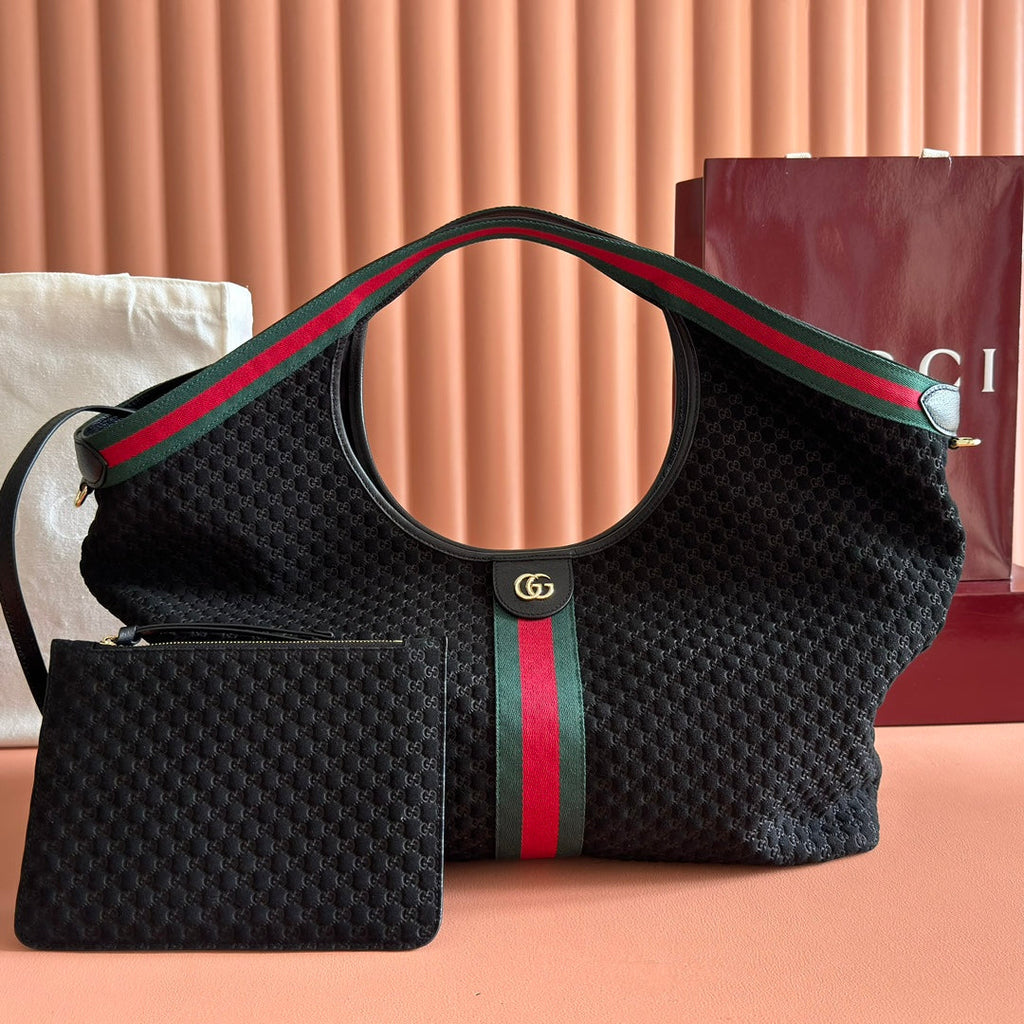 Gucci 25S Giglio Large Tote Bag 60 cm in Black Canvas