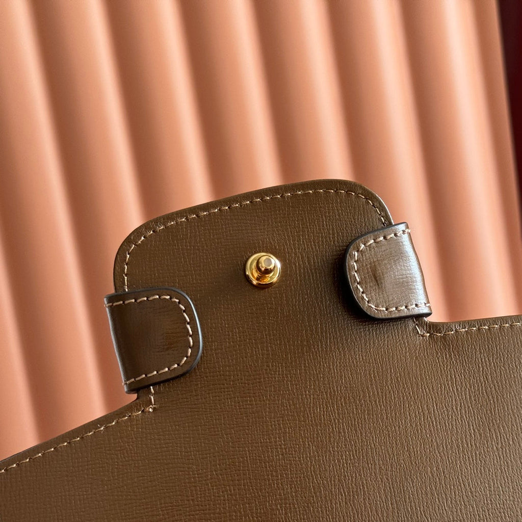 Gucci 25S Horsebit 1955 Medium Shoulder Bag 29 cm in Dark Beige Canvas and Brown Calfskin with Gold Hardware