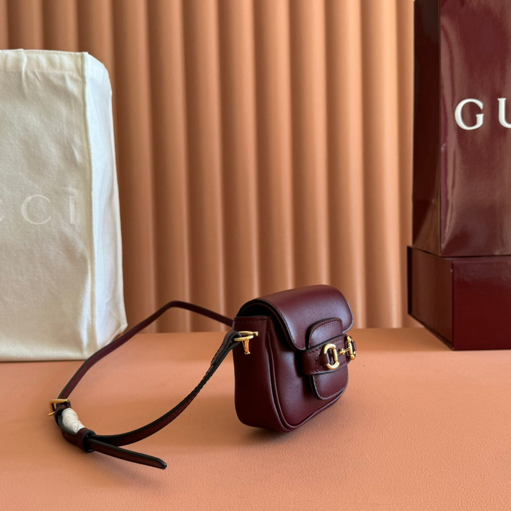 Gucci 26S Horsebit 1955 Bag 13 in Dark Red Calfskin
