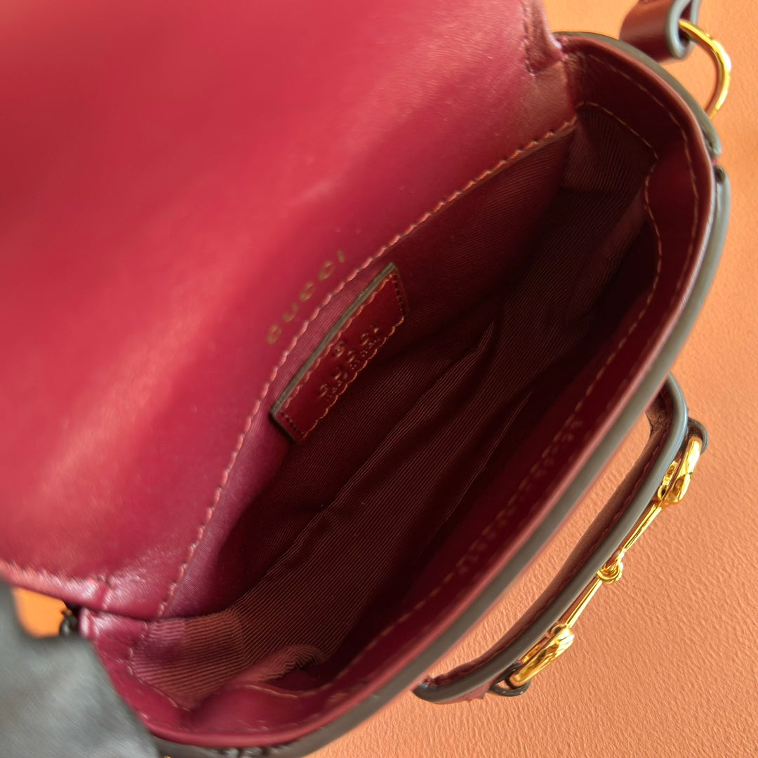 Gucci 26S Horsebit 1955 Bag 13 in Dark Red Calfskin
