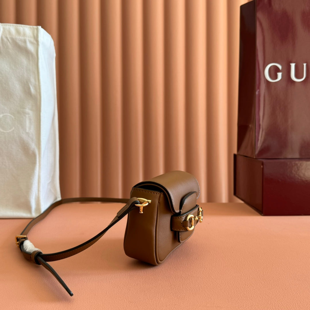 Gucci 26S Horsebit 1955 Bag 13 in Brown Calfskin