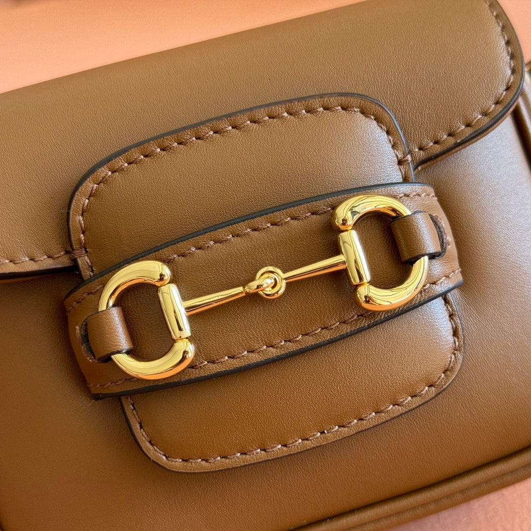 Gucci 26S Horsebit 1955 Bag 13 in Brown Calfskin