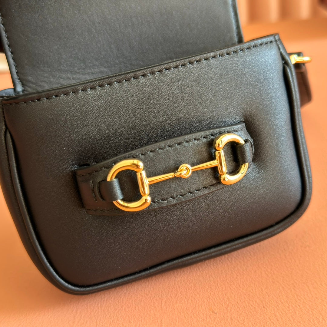 Gucci 26S Horsebit 1955 Bag 13 in Black Calfskin