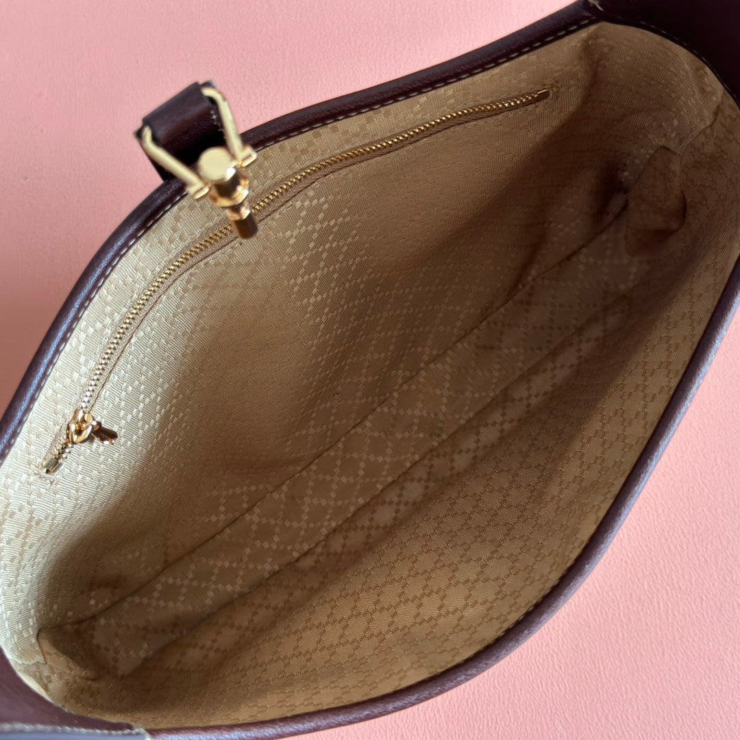 Gucci 25S Jackie Monogram 28 cm in Light Brown Canvas and Calfskin Bag