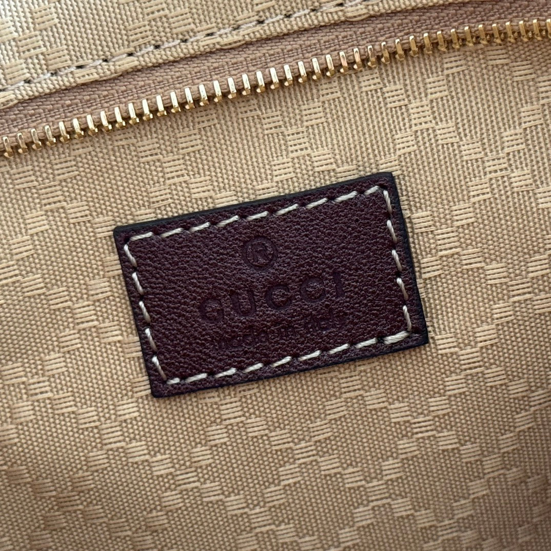 Gucci 25S Jackie Monogram 28 cm in Light Brown Canvas and Calfskin Bag