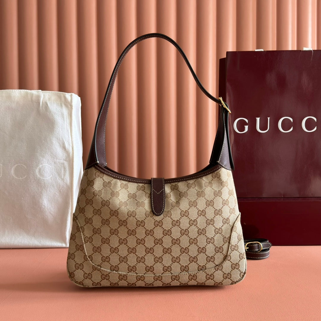 Gucci 25S Jackie Monogram 28 cm in Light Brown Canvas and Calfskin Bag