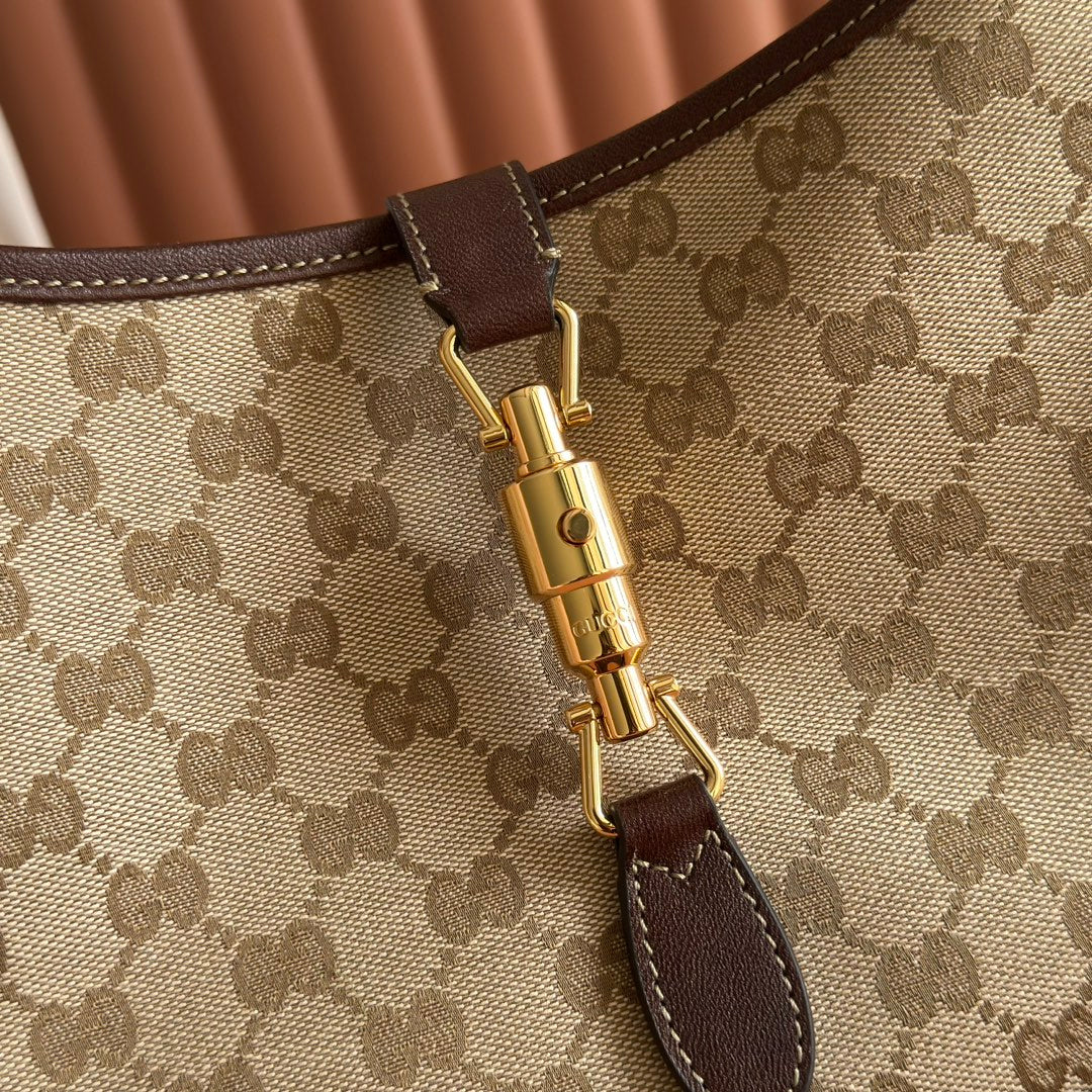 Gucci 25S Jackie Monogram 28 cm in Light Brown Canvas and Calfskin Bag