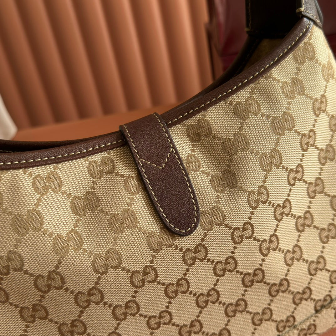 Gucci 25S Jackie Monogram 28 cm in Light Brown Canvas and Calfskin Bag
