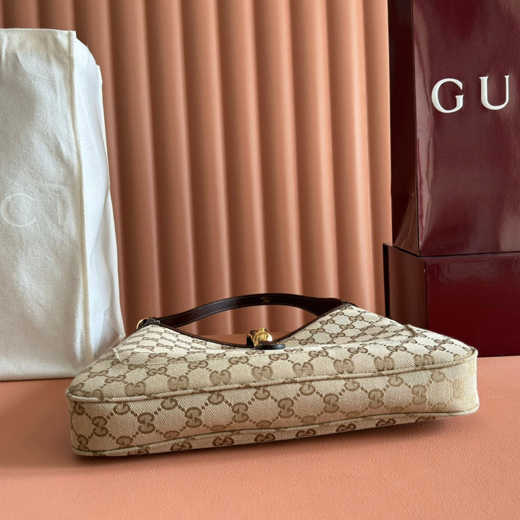 Gucci 25S Jackie Monogram 28 cm in Light Brown Canvas and Calfskin Bag