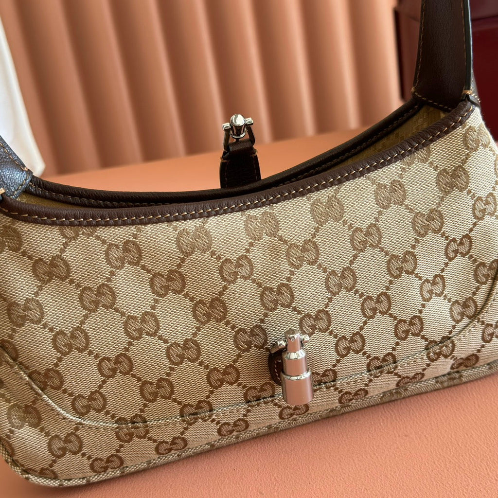 Gucci 25S Jackie Monogram 27 cm in Light Brown Canvas and Calfskin Bag