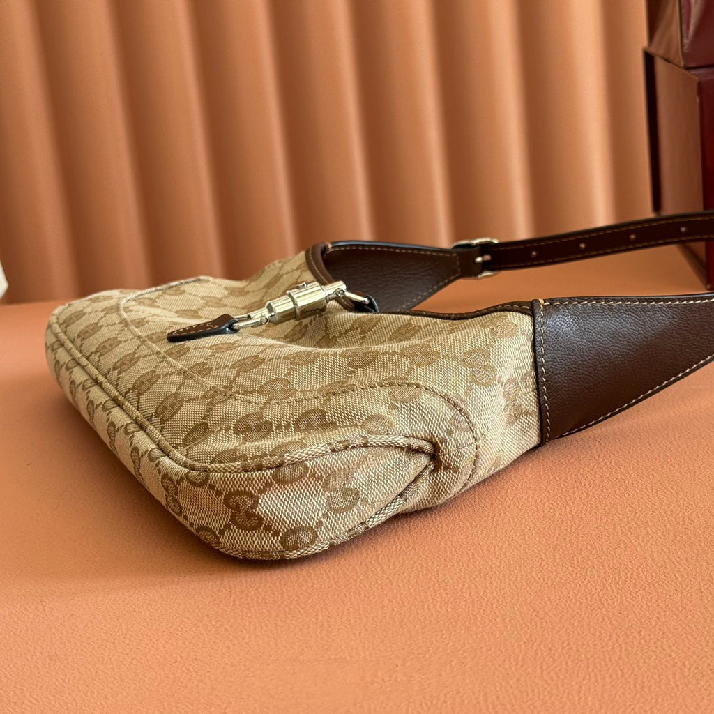 Gucci 25S Jackie Monogram 27 cm in Light Brown Canvas and Calfskin Bag