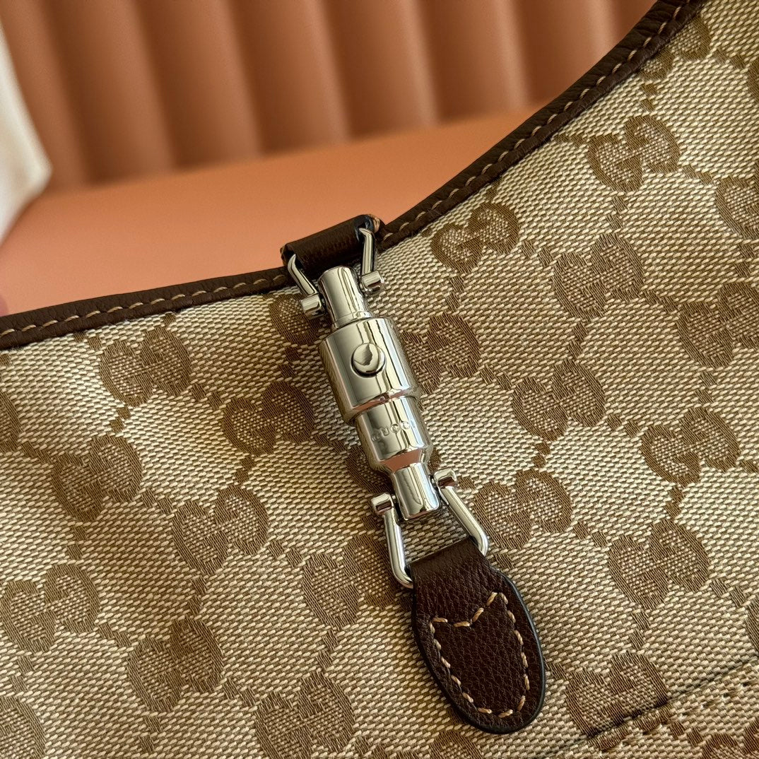 Gucci 25S Jackie Monogram 27 cm in Light Brown Canvas and Calfskin Bag