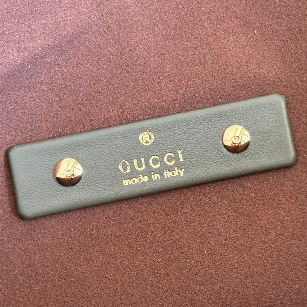Gucci 26S Softbit Shoulder Bag 46 in Dark Olive Green Suede