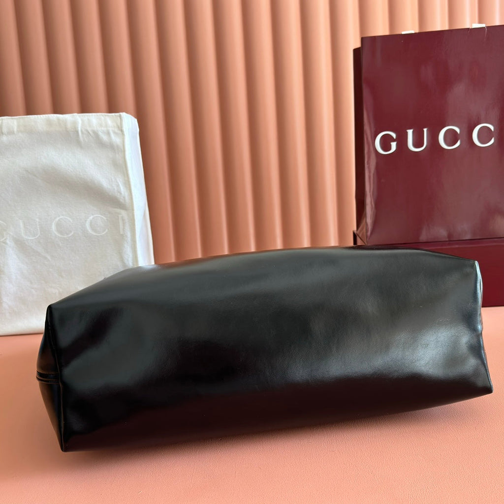 Gucci 26S Giglio Large Tote Bag 60 in Black Shiny Calfskin