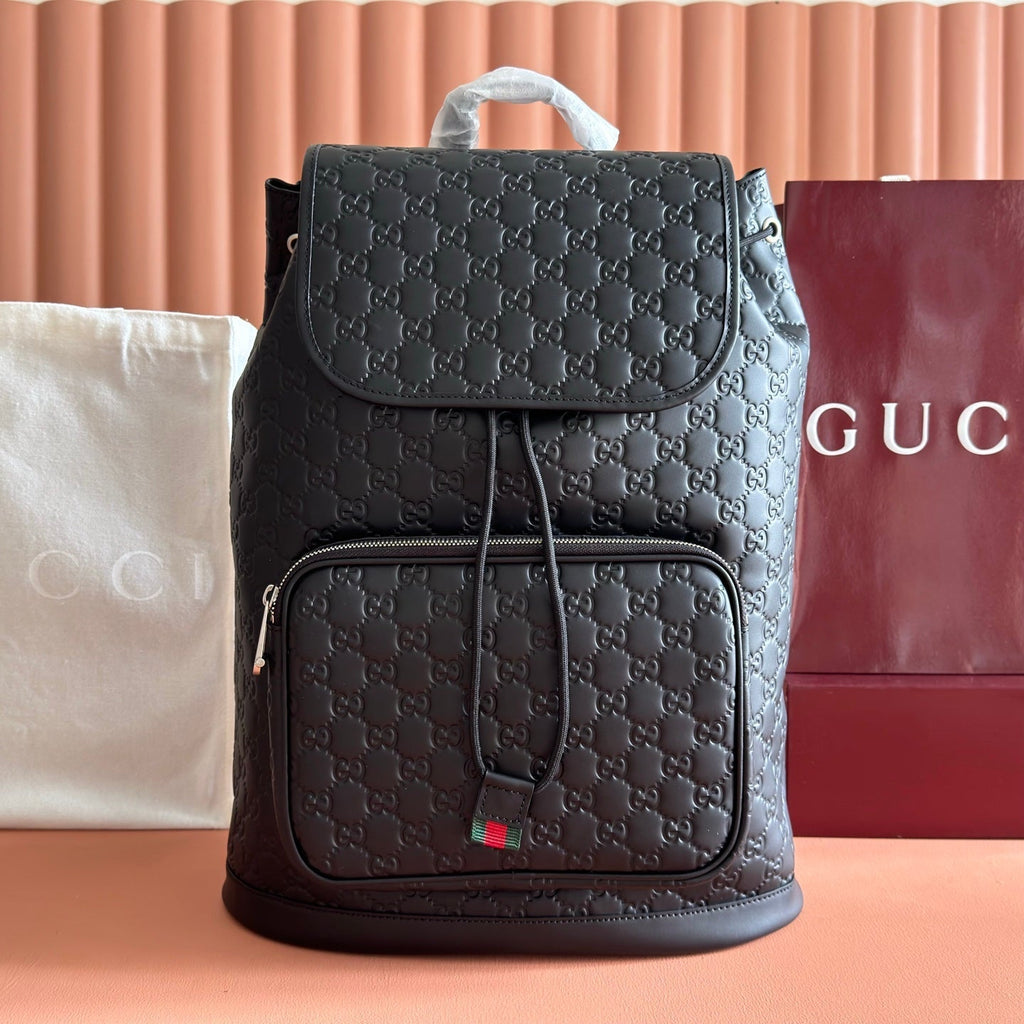 Gucci 26S Emblem Backpack 44 in Black Embossed Calfskin