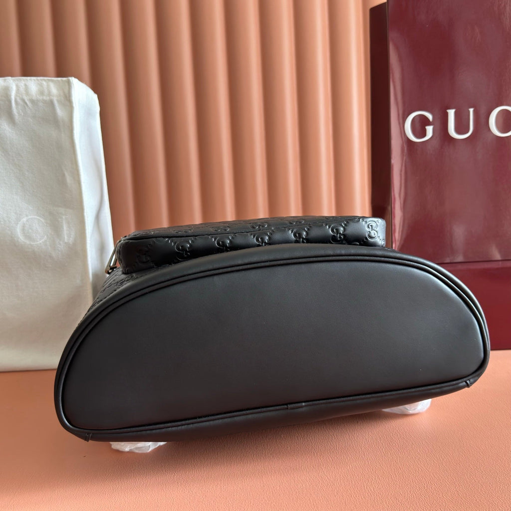Gucci 26S Emblem Backpack 44 in Black Embossed Calfskin