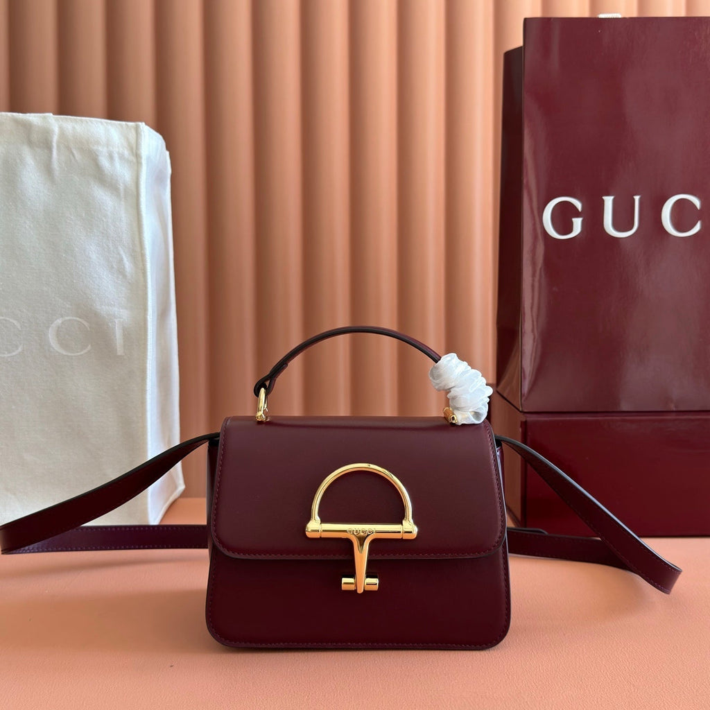 Gucci 26S Siena Top Handle Bag 19 in Dark Red Calfskin