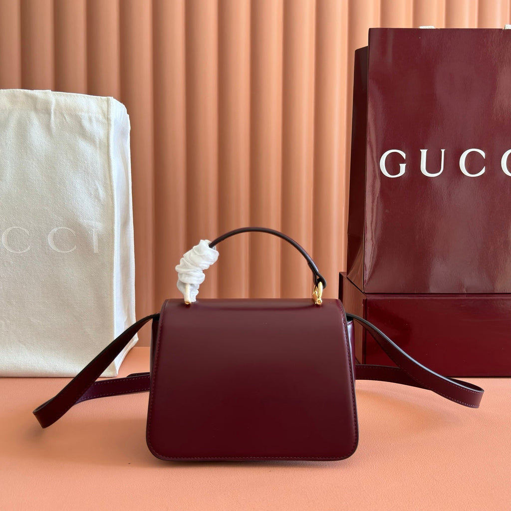 Gucci 26S Siena Top Handle Bag 19 in Dark Red Calfskin