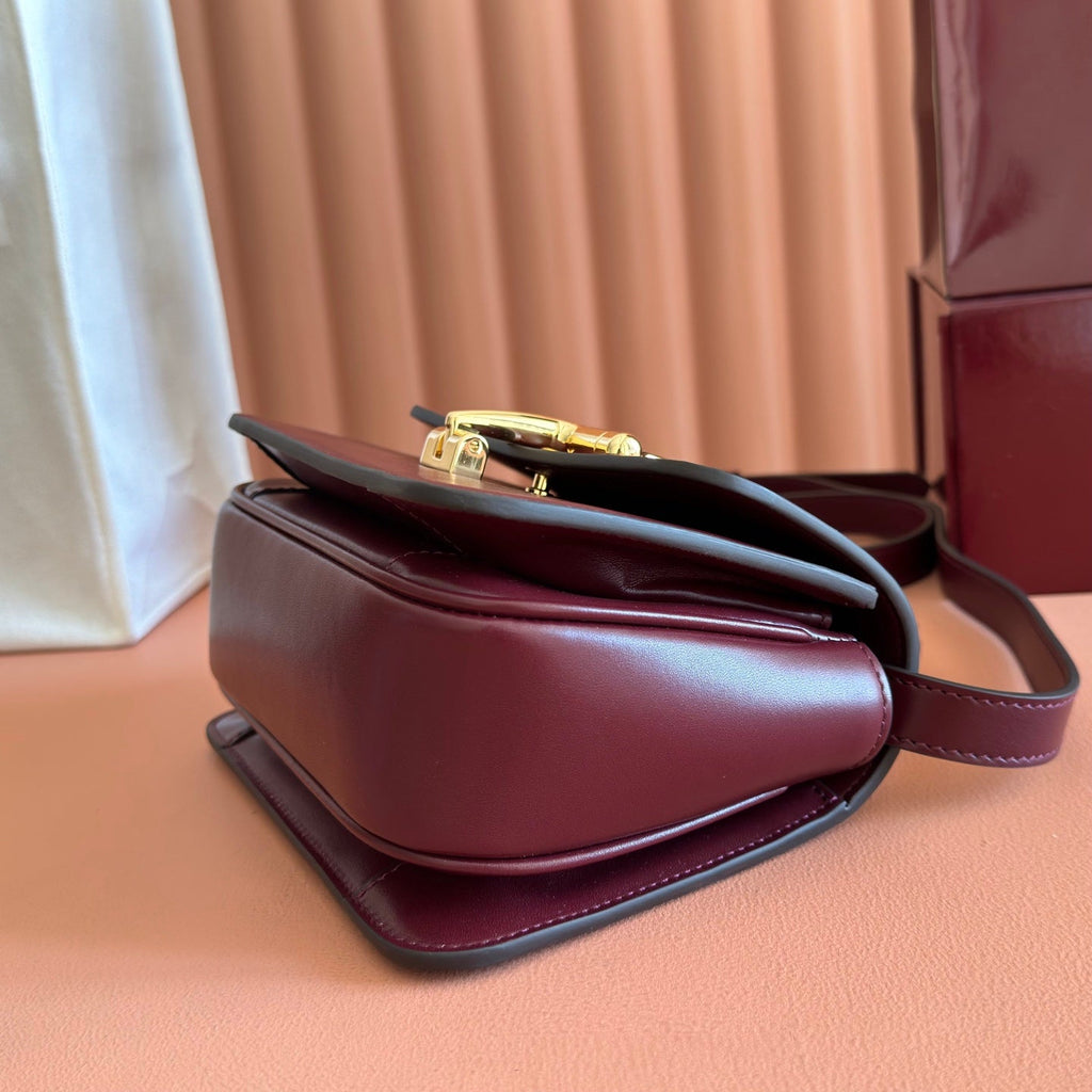 Gucci 26S Siena Top Handle Bag 19 in Dark Red Calfskin